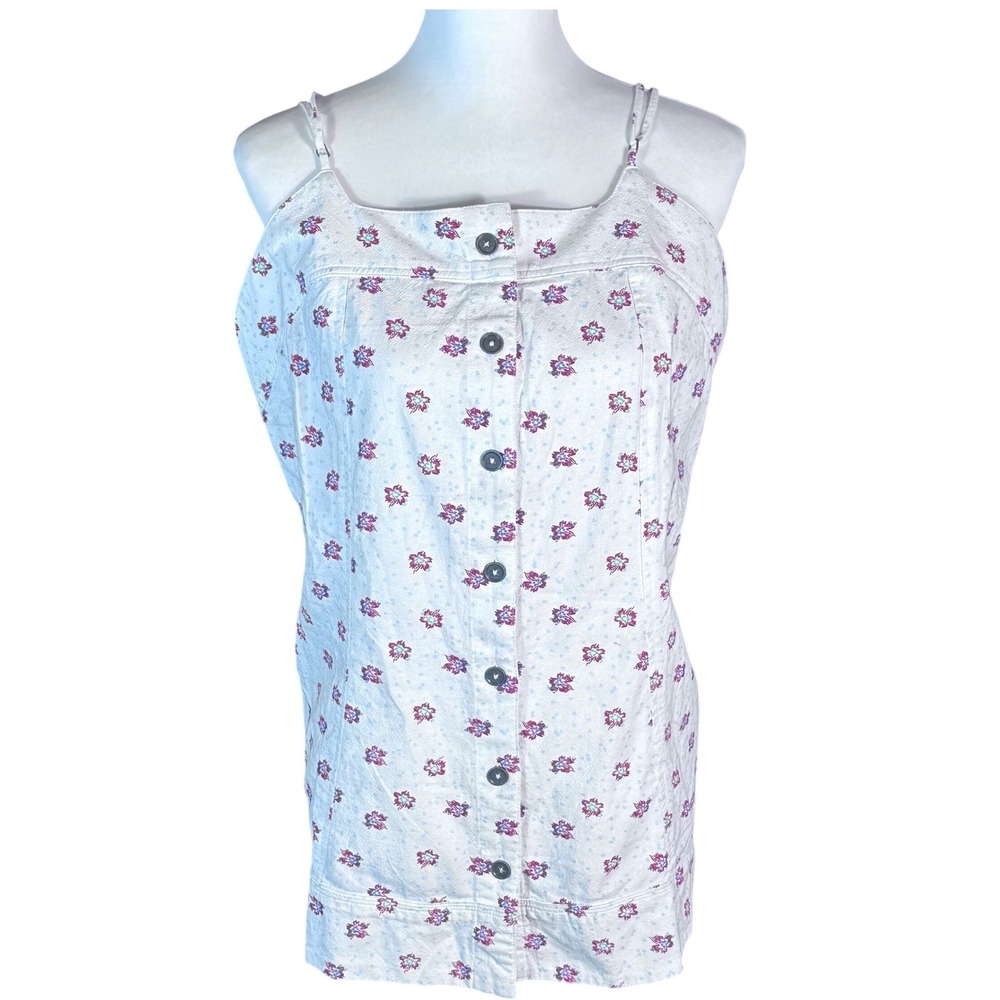 Free‎ People Maddie Floral Print Tunic NWOT Women's Large White Button Front